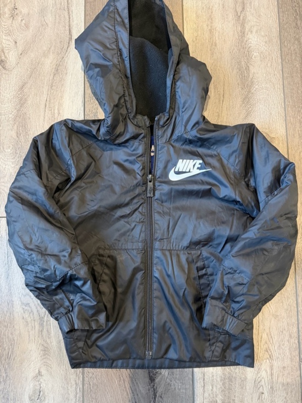 Nike Black Hooded Windbreaker with White Swoosh (4T)